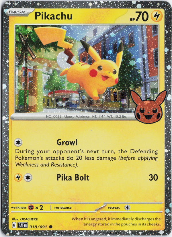 Carta Pokémon Pikachu · Paldean Fates #018/091 (NM) — pieza única en Moon's Collectibles México