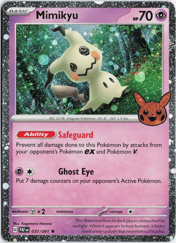 Carta Pokémon Mimikyu · Paldean Fates #037/091 (NM) — pieza única en Moon's Collectibles México