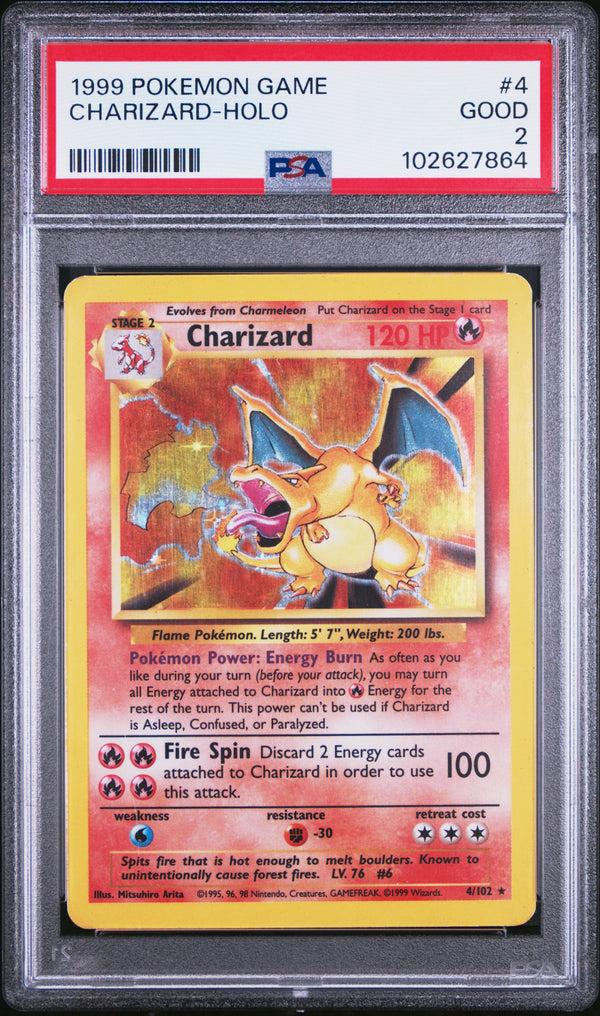 Carta Pokémon Charizard · Base #4/102 (PSA 2) — pieza única en Moon's Collectibles México