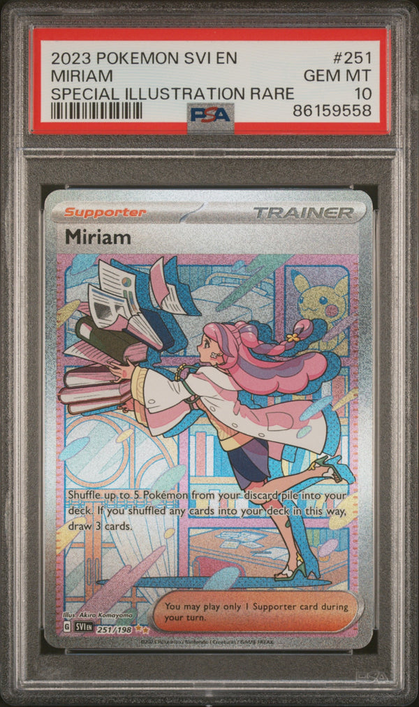 Carta Pokémon Miriam · Scarlet & Violet #251/198 (PSA 10) — pieza única en Moon's Collectibles México
