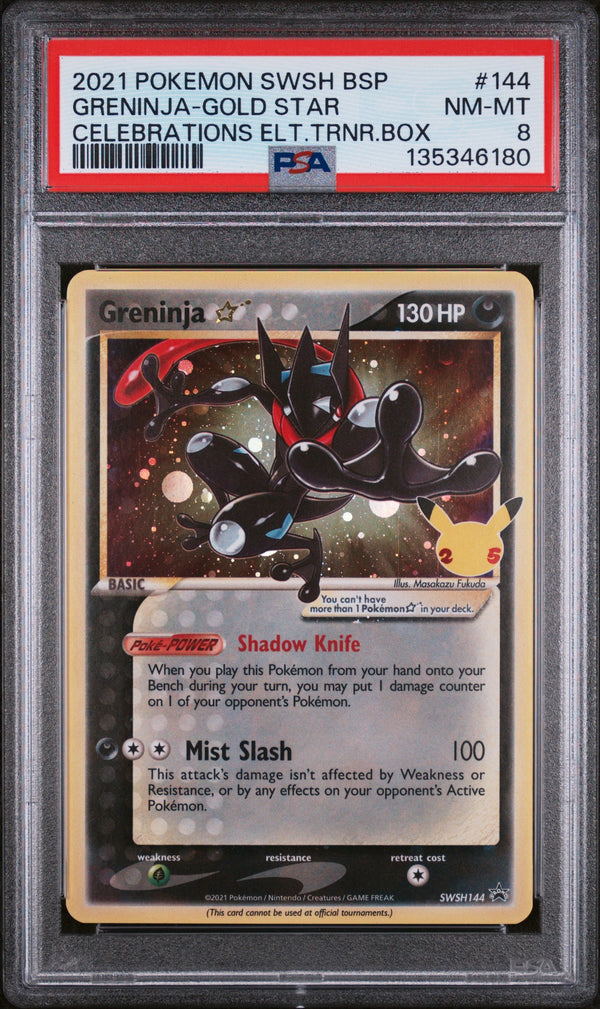 Carta Pokémon Greninja ☆ · SWSH Black Star Promos #SWSH144 (PSA 8) — pieza única en Moon's Collectibles México