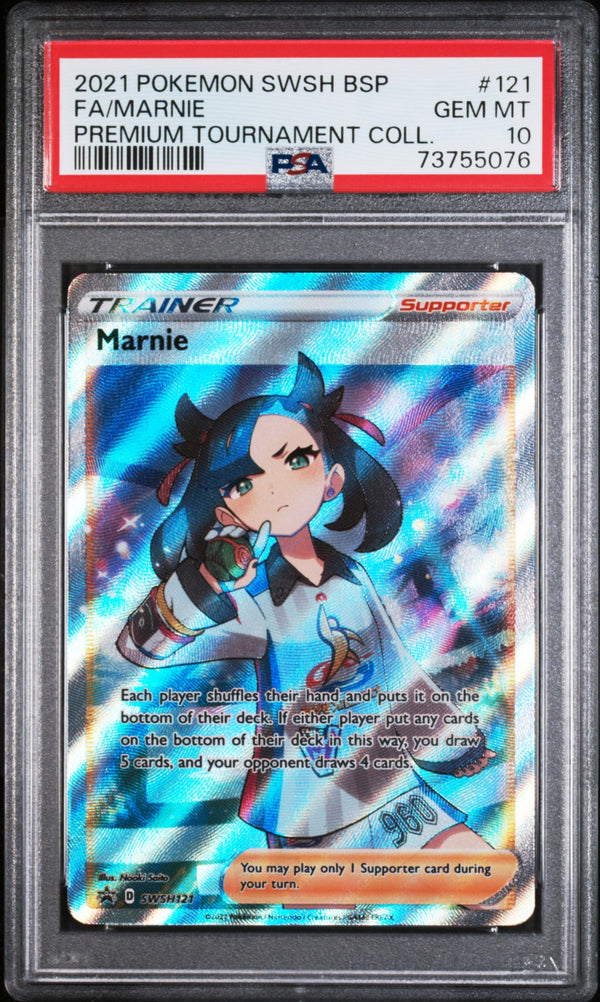 Carta Pokémon Marnie · SWSH Black Star Promos #SWSH121 (PSA 10) — pieza única en Moon's Collectibles México