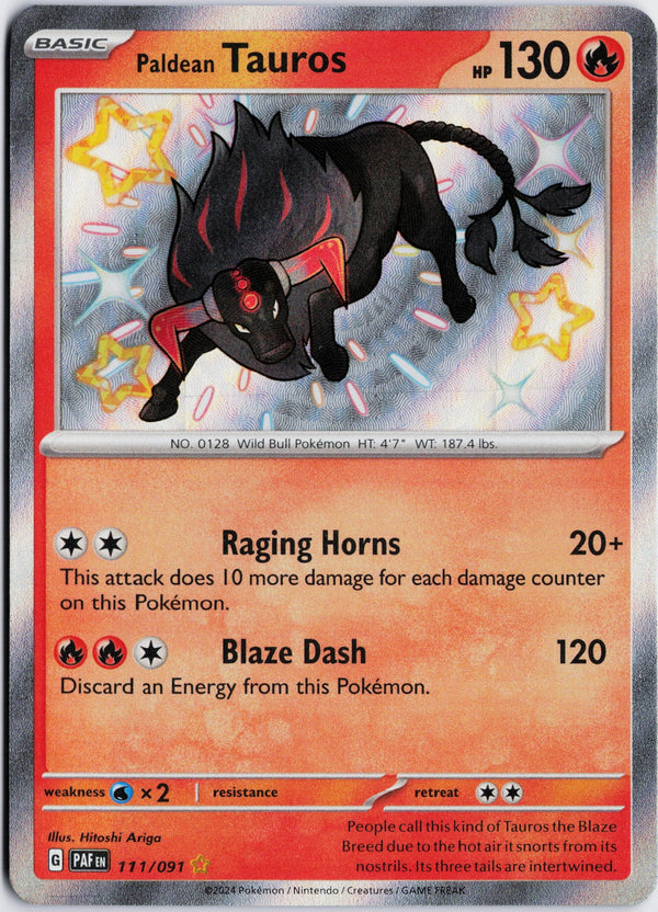 Carta Pokémon Paldean Tauros · Paldean Fates #111/091 (NM) — pieza única en Moon's Collectibles México