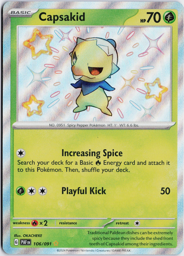 Carta Pokémon Capsakid · Paldean Fates #106/091 (PSA 10) — pieza única en Moon's Collectibles México