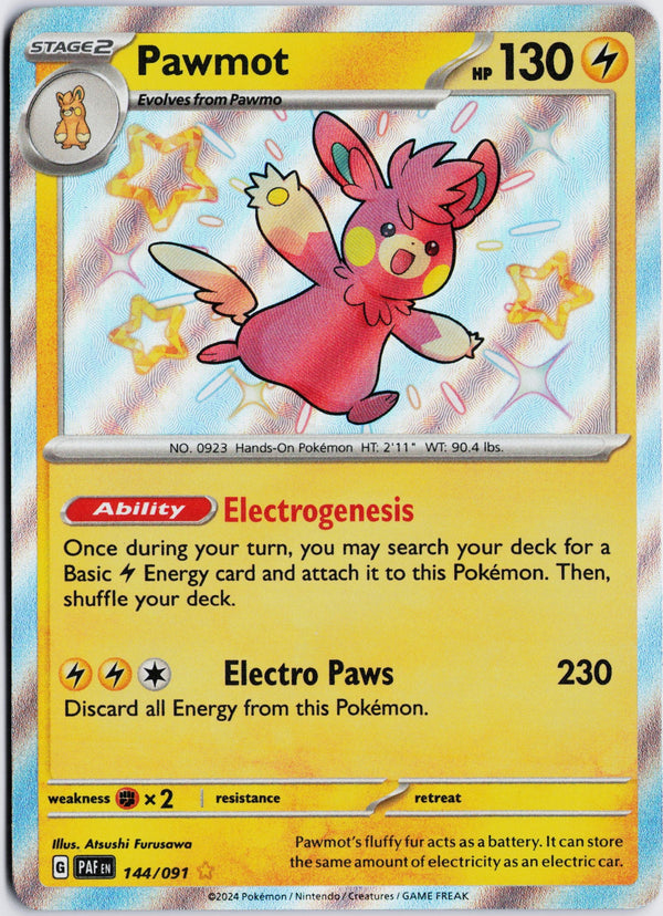 Carta Pokémon Pawmot · Paldean Fates #144/091 (NM) — pieza única en Moon's Collectibles México
