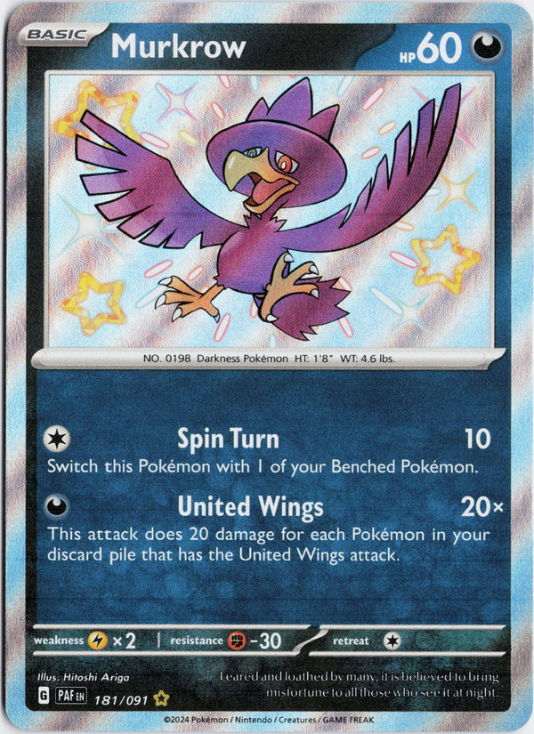 Carta Pokémon Murkrow · Paldean Fates #181/091 (NM) — pieza única en Moon's Collectibles México