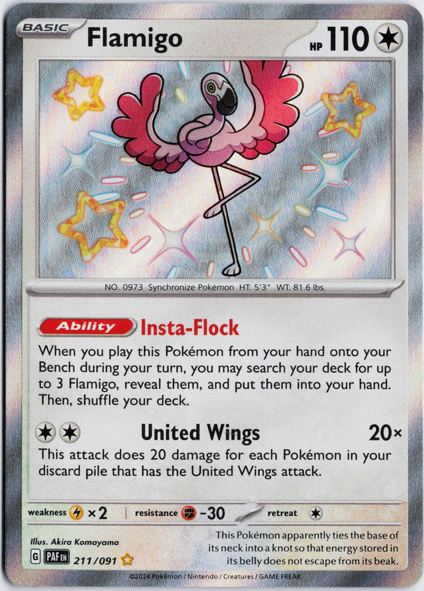 Carta Pokémon Flamigo · Paldean Fates #211/091 (NM) — pieza única en Moon's Collectibles México