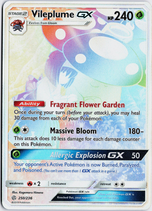 Carta Pokémon Vileplume-GX · Cosmic Eclipse #250/236 (NM) — pieza única en Moon's Collectibles México