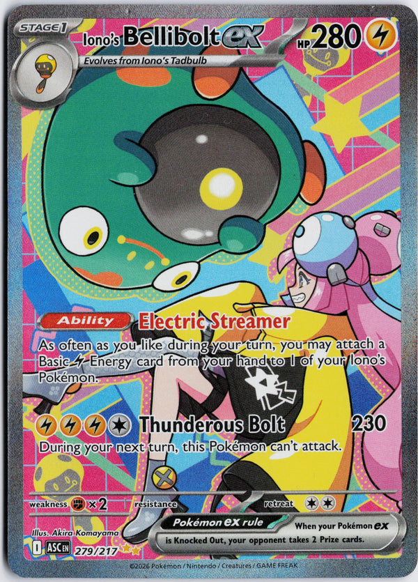 Carta Pokémon Iono's Bellibolt ex · Ascended Heroes #279/217 (NM) — pieza única en Moon's Collectibles México