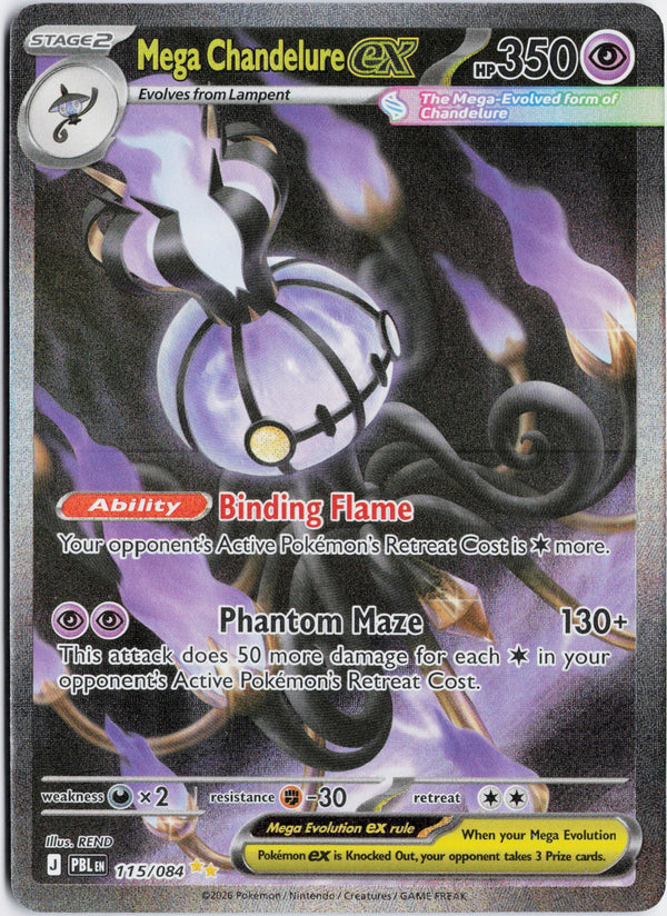 Carta Pokémon Mega Chandelure ex · Pitch Black #115/084 (NM) — pieza única en Moon's Collectibles México