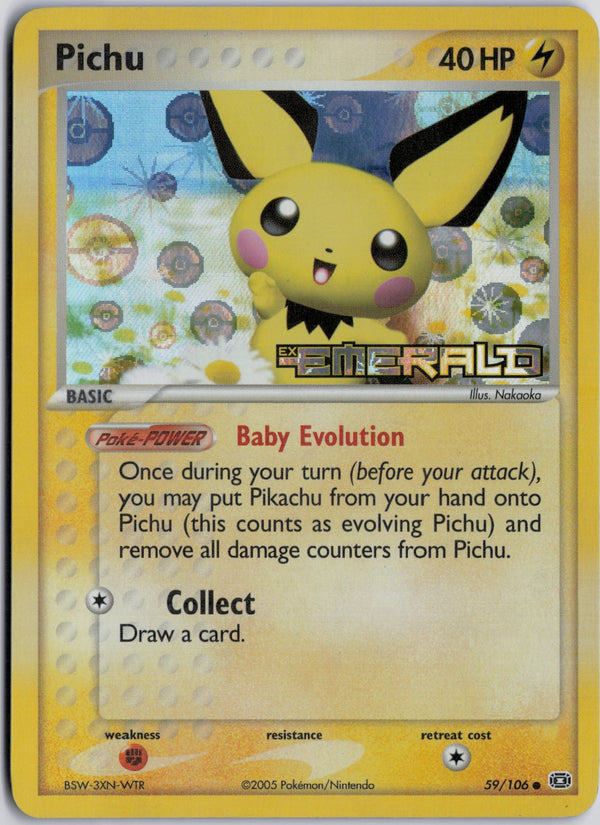 Carta Pokémon Pichu · Emerald #59/106 (LP) — pieza única en Moon's Collectibles México