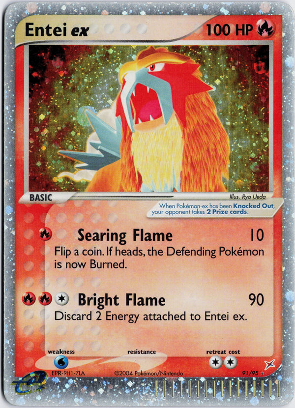 Carta Pokémon Entei ex · Team Magma vs Team Aqua #91/95 (LP) — pieza única en Moon's Collectibles México
