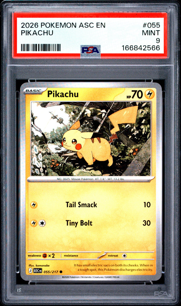 Carta Pokémon Pikachu · Ascended Heroes #055/217 (PSA 9) — pieza única en Moon's Collectibles México