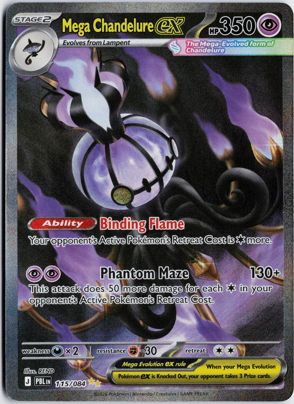 Carta Pokémon Mega Chandelure ex · Pitch Black #115/084 (NM) — pieza única en Moon's Collectibles México