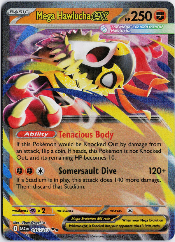 Carta Pokémon Mega Hawlucha ex · Ascended Heroes #116/217 (NM) — pieza única en Moon's Collectibles México