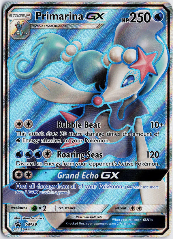 Carta Pokémon Primarina-GX · SM Black Star Promos #SM39 (NM) — pieza única en Moon's Collectibles México