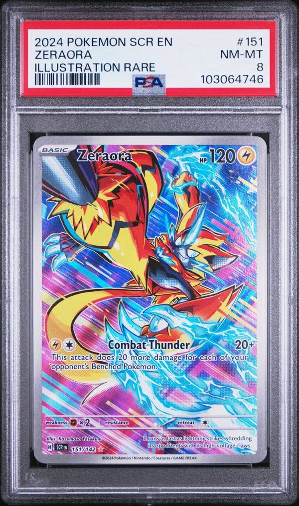 Carta Pokémon Zeraora · Stellar Crown #151/142 (PSA 8) — pieza única en Moon's Collectibles México