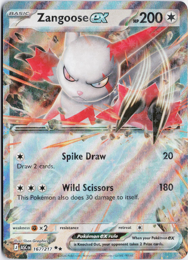 Carta Pokémon Zangoose ex · Ascended Heroes #167/217 (NM) — pieza única en Moon's Collectibles México