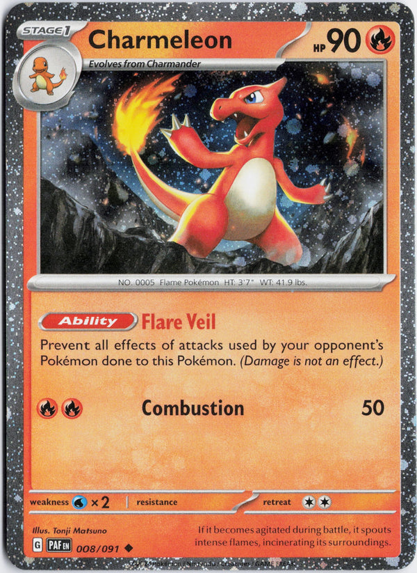 Carta Pokémon Charmeleon · Paldean Fates #008/091 (NM) — pieza única en Moon's Collectibles México