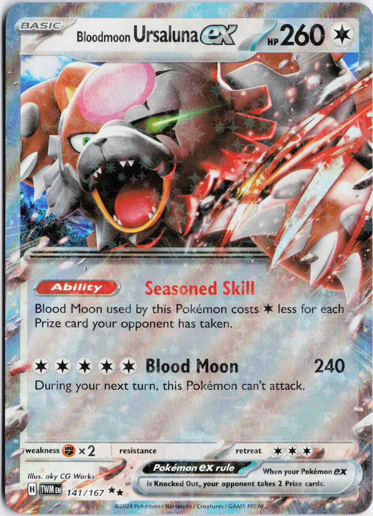 Escaneo HD del frente de Bloodmoon Ursaluna ex · Twilight Masquerade #141/167 en condición NM