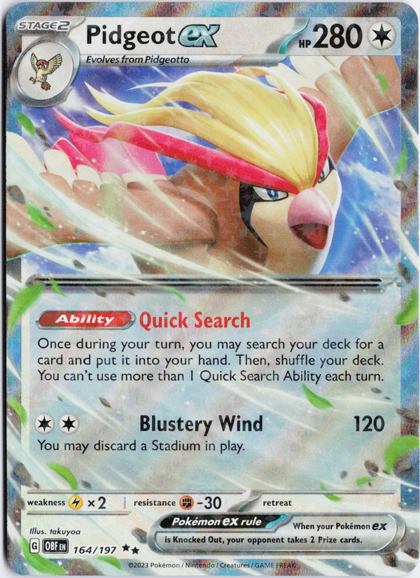 Carta Pokémon Pidgeot ex · Obsidian Flames #164/197 (NM) — pieza única en Moon's Collectibles México