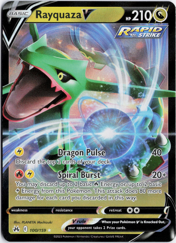 Carta Pokémon Rayquaza V · Crown Zenith #100/159 (NM) — pieza única en Moon's Collectibles México