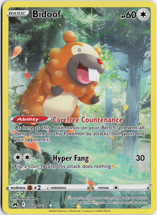 Carta Pokémon Bidoof · Crown Zenith Galarian Gallery #GG29/GG70 (NM) — pieza única en Moon's Collectibles México