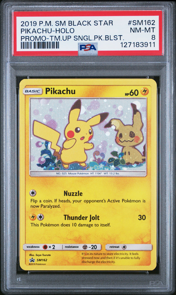 Carta Pokémon Pikachu · SM Black Star Promos #SM162 (PSA 8) — pieza única en Moon's Collectibles México