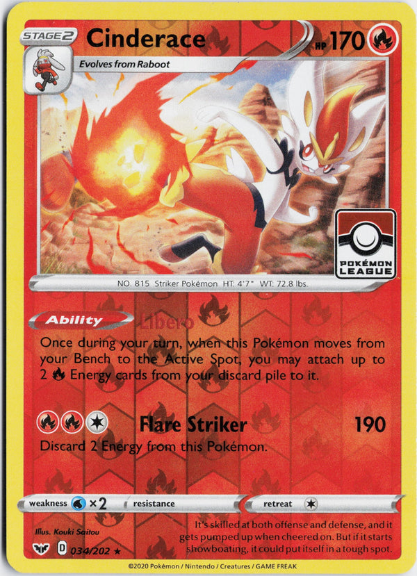 Carta Pokémon Cinderace · Sword & Shield #034/202 (NM) — pieza única en Moon's Collectibles México