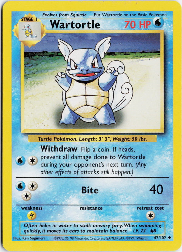 Carta Pokémon Wartortle · Base #42/102 (NM) — pieza única en Moon's Collectibles México