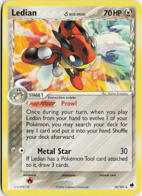 Carta Pokémon Ledian δ · Dragon Frontiers #18/101 (NM) — pieza única en Moon's Collectibles México
