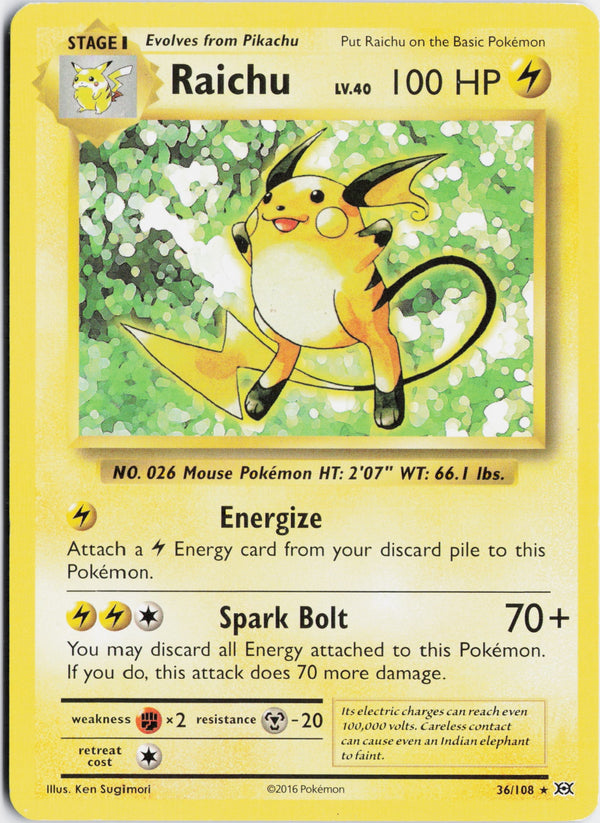 Carta Pokémon Raichu · Evolutions #36/108 (MP) — pieza única en Moon's Collectibles México