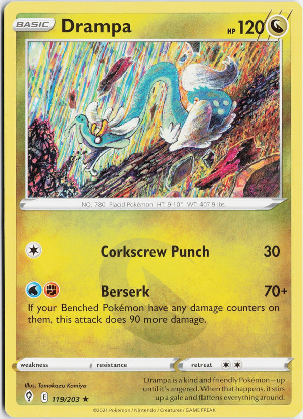 Carta Pokémon Drampa · Evolving Skies #119/203 (NM) — pieza única en Moon's Collectibles México