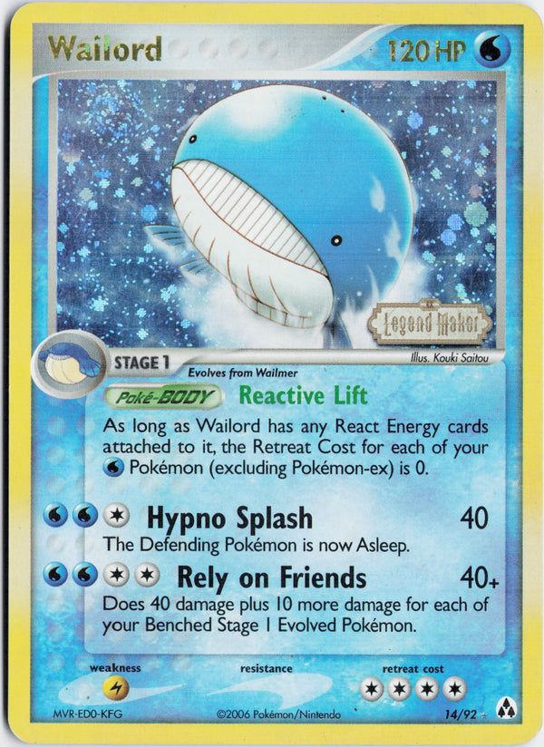 Carta Pokémon Wailord · Legend Maker #14/92 (NM) — pieza única en Moon's Collectibles México