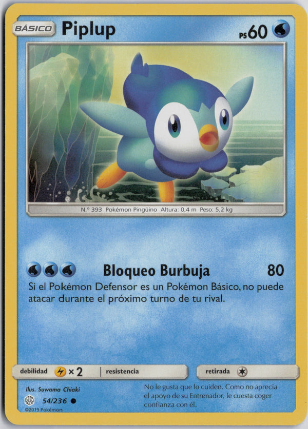 Carta Pokémon Piplup · Cosmic Eclipse #54/236 (NM) — pieza única en Moon's Collectibles México