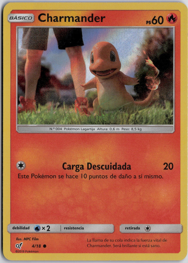 Carta Pokémon Charmander · Detective Pikachu #4/18 (NM) — pieza única en Moon's Collectibles México