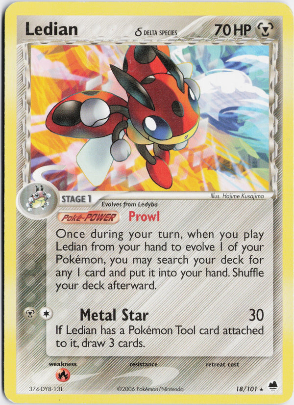 Carta Pokémon Ledian δ · Dragon Frontiers #18/101 (MP) — pieza única en Moon's Collectibles México