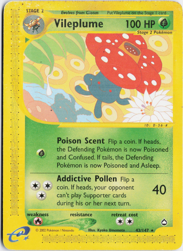 Carta Pokémon Vileplume · Aquapolis #43/147 (LP) — pieza única en Moon's Collectibles México