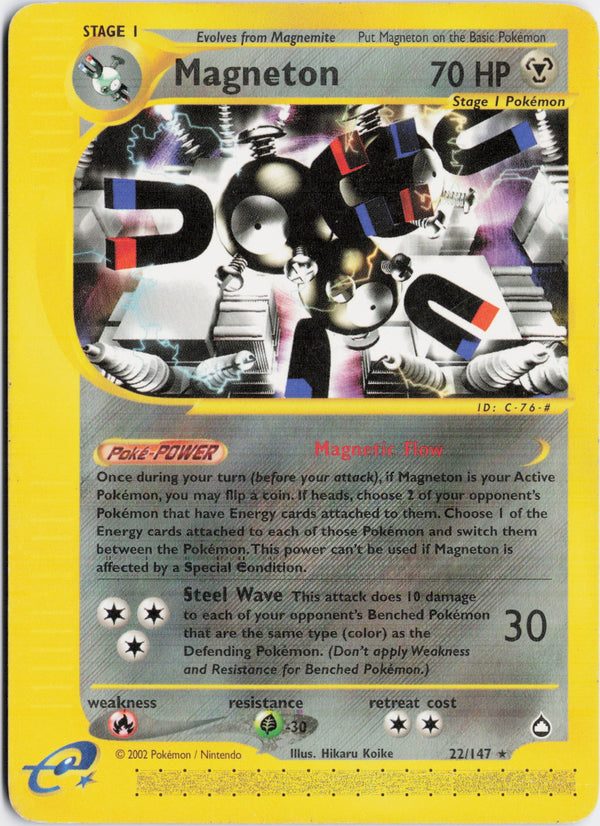 Carta Pokémon Magneton · Aquapolis #22/147 (DMG) — pieza única en Moon's Collectibles México