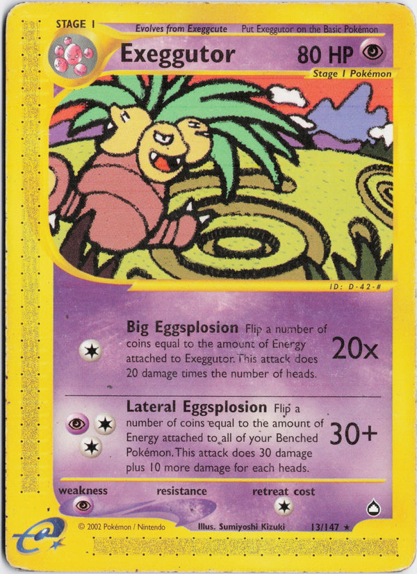Carta Pokémon Exeggutor · Aquapolis #13/147 (DMG) — pieza única en Moon's Collectibles México