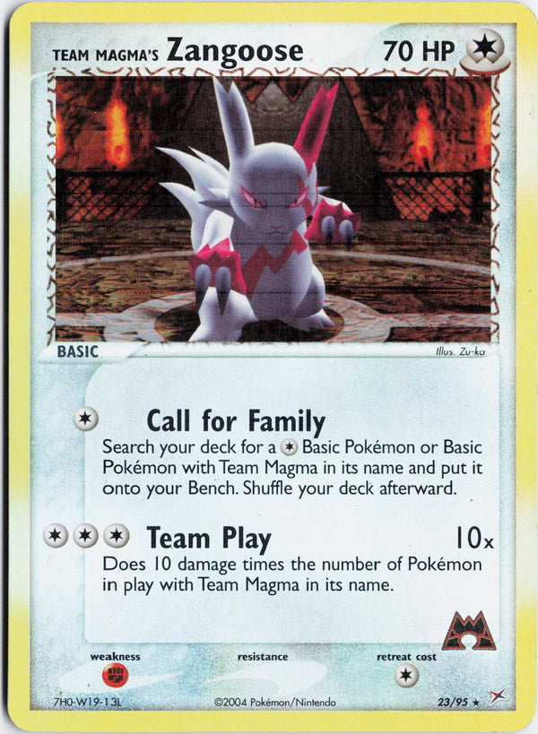 Carta Pokémon Team Magma's Zangoose · Team Magma vs Team Aqua #23/95 (NM) — pieza única en Moon's Collectibles México