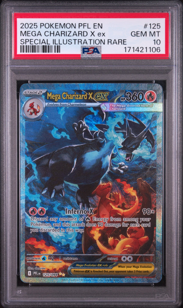 Carta Pokémon Mega Charizard X ex · Phantasmal Flames #125/094 (PSA 10) — pieza única en Moon's Collectibles México
