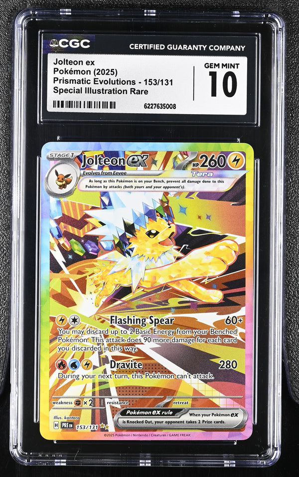 Carta Pokémon Jolteon ex · Prismatic Evolutions #153/131 (CGC 10) — pieza única en Moon's Collectibles México