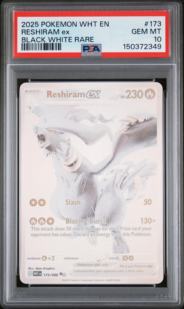 Carta Pokémon Reshiram ex · White Flare #173/086 (PSA 10) — pieza única en Moon's Collectibles México
