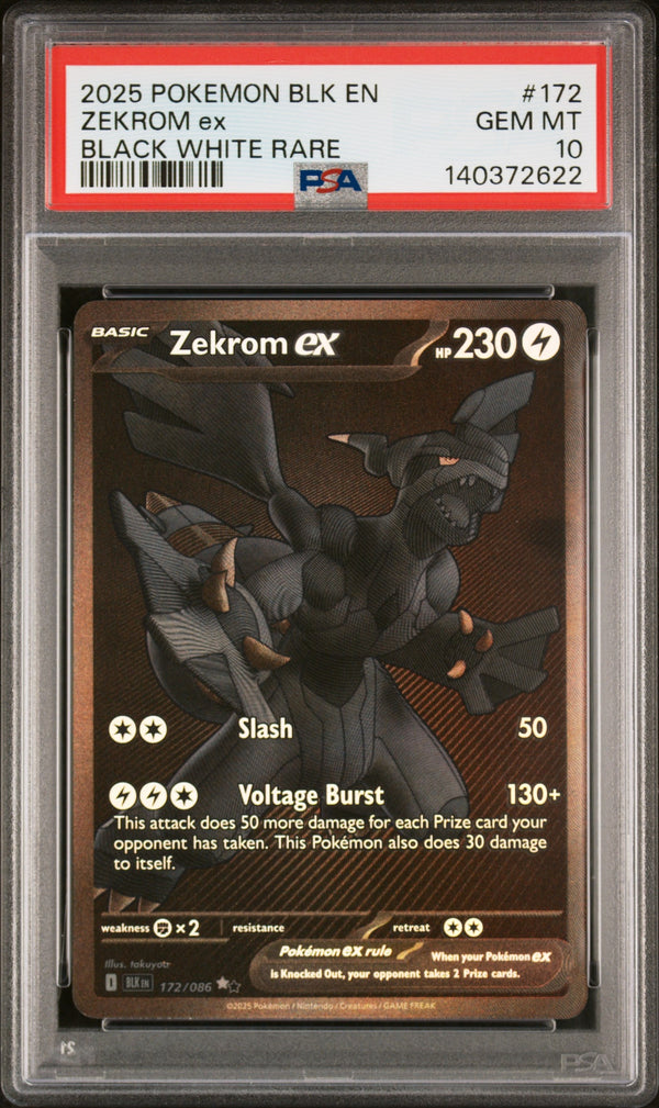Carta Pokémon Zekrom ex · Black Bolt #172/086 (PSA 10) — pieza única en Moon's Collectibles México