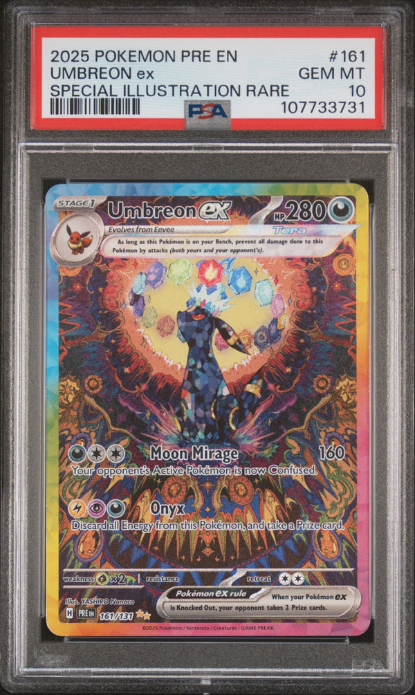 Carta Pokémon Umbreon ex · Prismatic Evolutions #161/131 (PSA 10) — pieza única en Moon's Collectibles México