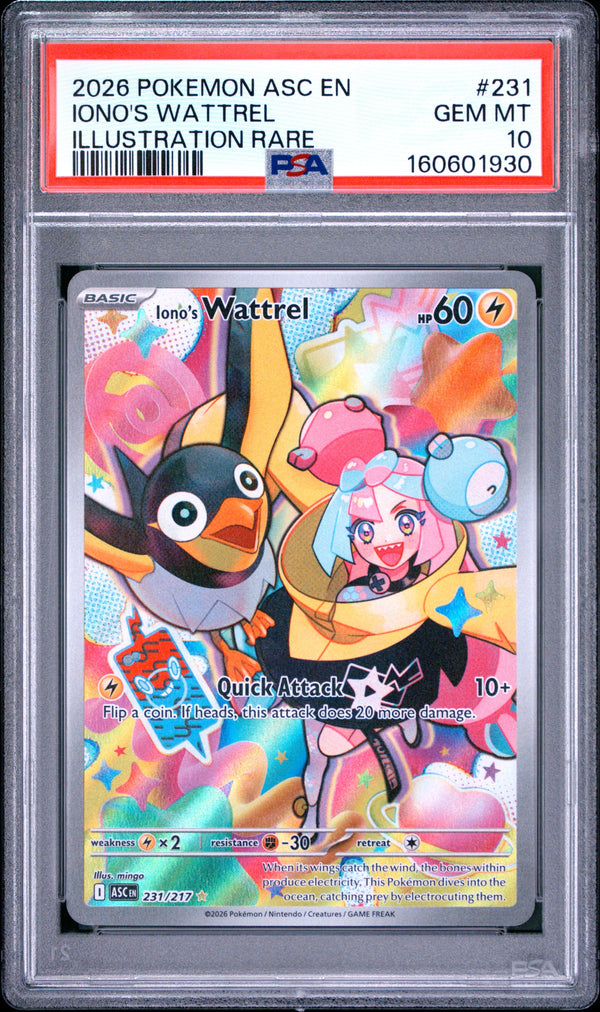 Carta Pokémon Iono's Wattrel · Ascended Heroes #231/217 (PSA 10) — pieza única en Moon's Collectibles México