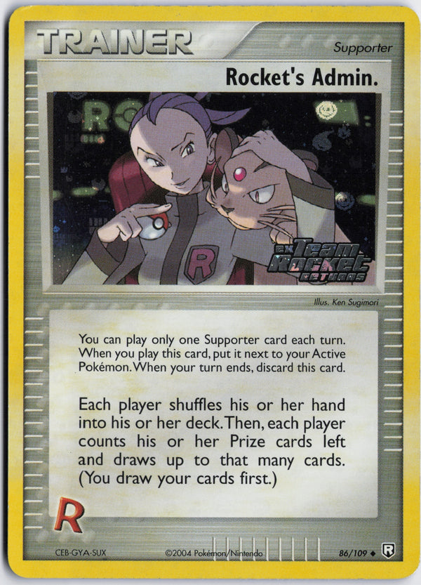 Carta Pokémon Rocket's Admin. · Team Rocket Returns #86/109 (LP) — pieza única en Moon's Collectibles México