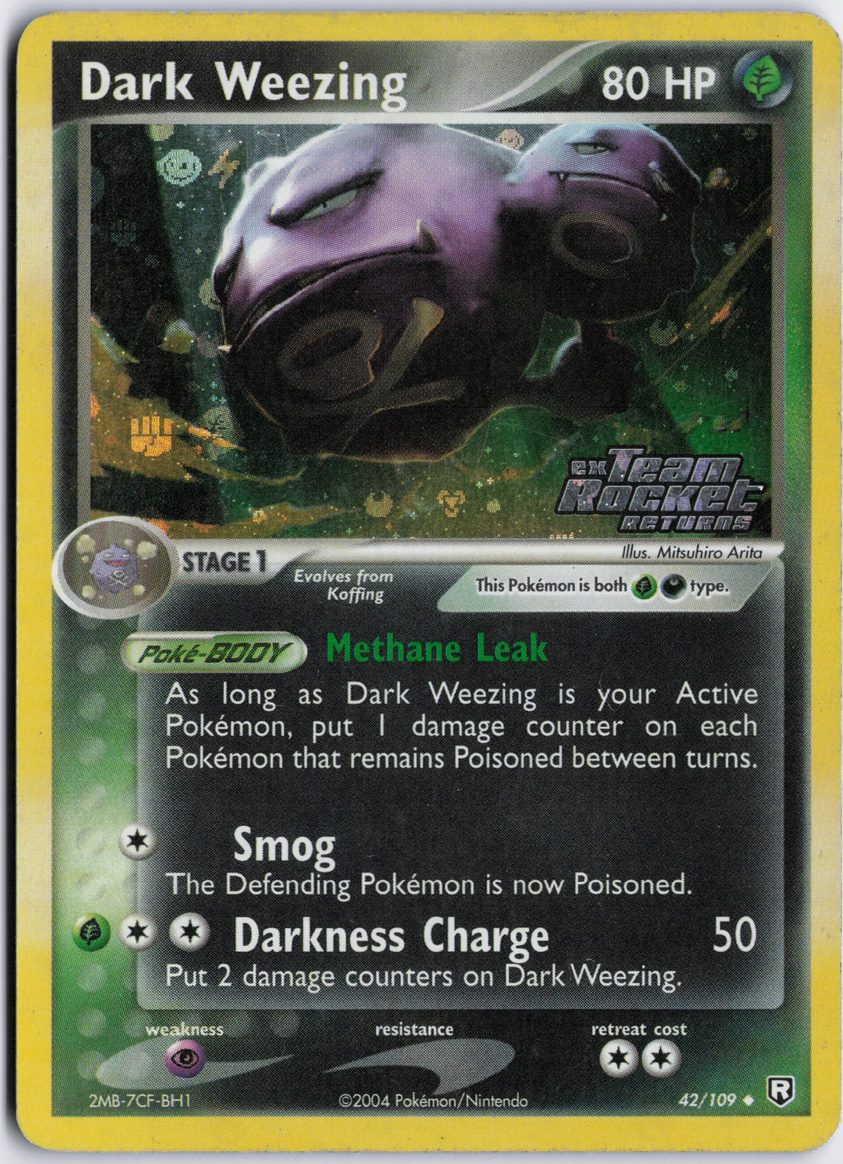 Escaneo HD del frente de Dark Weezing · Team Rocket Returns #42/109 en condición LP