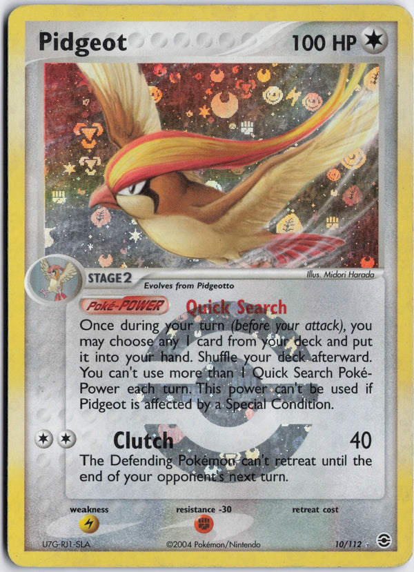 Carta Pokémon Pidgeot · FireRed & LeafGreen #10/112 (MP) — pieza única en Moon's Collectibles México